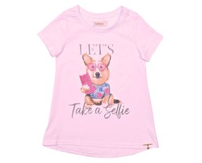 Blusa Feminina Juvenil 10-18 Manga Curta Estampa Dog Selfie 1000073833 Carinhoso Rosa Bêbe