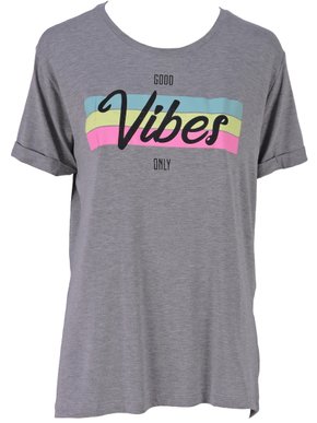 Blusa Manga Curta Feminina Adulta Plus Size Com Estampa Good Vibes 8814 Paty Gloss Mescla