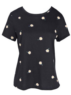 Blusa Manga Curta Feminina Adulto Estampa Flor 4E0V Hering Preto