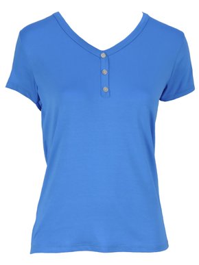 Blusa Manga Curta Feminina Adulto Lisa Detalhe Botões V0007 Vila Flor Azul Claro