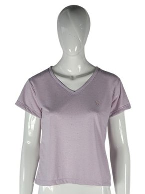 Blusa Manga Curta Feminina Adulto Mesclada Com Decote em V 530001 Vanton Lilás
