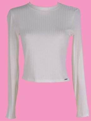 Blusa Manga Longa Feminina Adulta Canelada E Lisa 00086 Lunender Off White