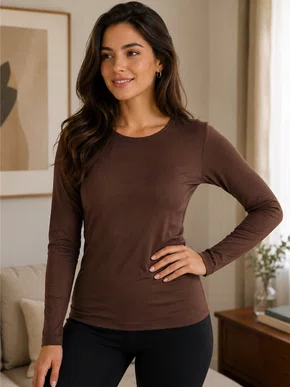 Blusa Termica Feminina Decote Redondo Ellegante Marrom
