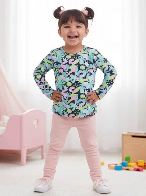 Blusa Térmica Feminina Infantil 1-3 Estampada 24014 Dc Têxtil Preto e Verde