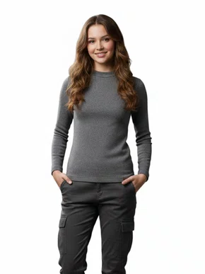 Blusa Térmica Feminina Juvenil  Gola Alta 10/16 24809 Dc Têxtil Chumbo Mescla