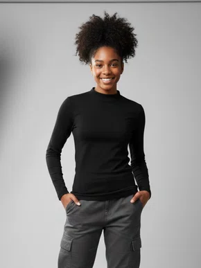 Blusa Térmica Feminina Juvenil  Gola Alta 10/16 24809 Dc Têxtil Preto