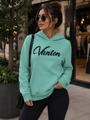 Blusão De Moletom Feminino Adulto Com Capuz Detalhe VNTN 26207 Vanton Verde Claro