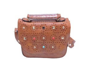 Bolsa De Ombro Feminina Adulto Sintética Com Detalhe De Pedras L71053 KL Wain Marrom Claro