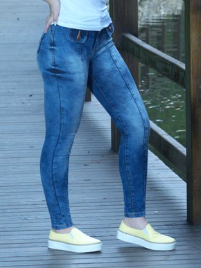 Calça Jeans Feminina Adulto Mancha Frontal 5549/549 Dinar Azul