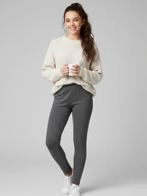 Calça Legging Térmica Feminina Juvenil 10/16 24811 Three Hands Chumbo Mescla