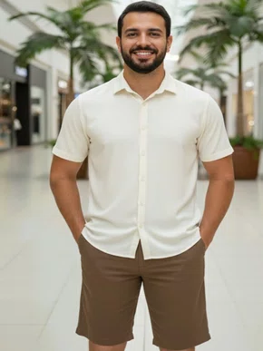 Camisa De Viscose Masculina Adulto CVMC-407  Blue Coast Off White