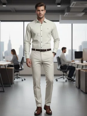 Camisa Manga Longa Casual Slim Flame Masculina 1520312 Ogochi Verde Claro