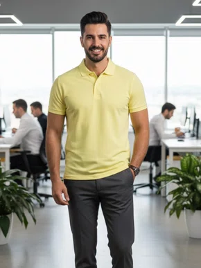 Camisa Polo Em Piquet Lisa Masculina Adulto PPML-110 Code Blue Amarelo