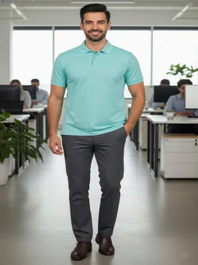 Camisa Polo Em Piquet Lisa Masculina PPML-113 Code Blue Verde Água