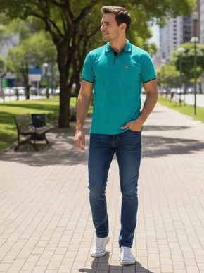 Camisa Polo Manga Curta Com Bolso Masculina 11002 Sigosta Cerâmica