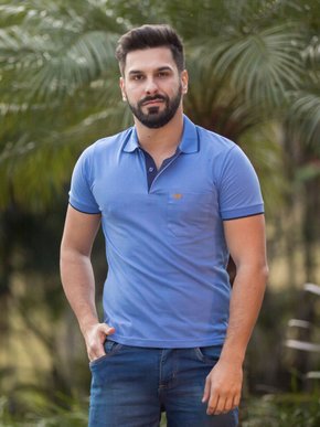 Camisa Polo Masculina Adulto Manga Curta Com Bolso Detalhe 11002 Sigosta Azul Hortência