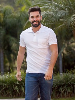 Camisa Polo Masculina Adulto Manga Curta Com Bolso 7629 Sigosta Branco