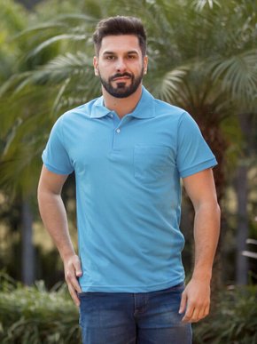 Camisa Polo Masculina Adulto Mannga Curta com Bolso Lisa 7629 Sigosta Azul Claro