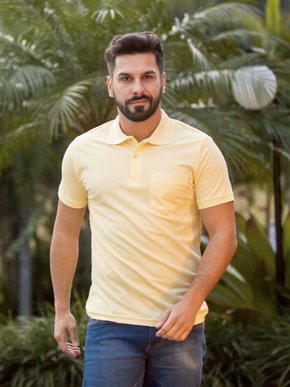 Camisa Polo Masculina Adulto Manga Curta Piquê Com Bolso 7629 Sigosta Amarelo