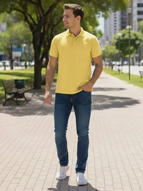 Camisa Polo Masculina Manga Curta Piquê  8847 Sigosta Amarelo