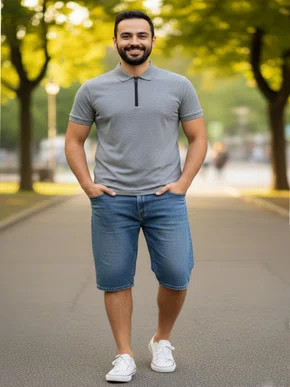 Camisa Polo Piquet Com Zíper Masculina PPMZ-206 Refined Man Cinza