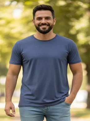 Camiseta Básica Tamanho Especial Masculina CBEM-203 Blue Bay Concept Marinho Mescla