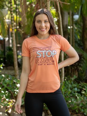 Blusa Feminina Fitness Adulto Manga Curta Estampada 4421033 Rainha Pêssego