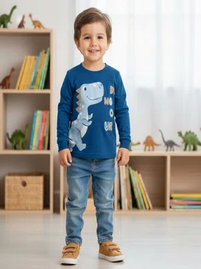 Camiseta Infantil Masculina 1-3 Dinossauro 55925 Brandili Azul