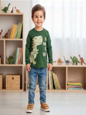 Camiseta Infantil Masculina 1-3 Dinossauro 55925 Brandili  Verde Militar