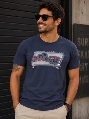 Camiseta Manga Curta Masculina Adulto Com Estampa Logomarca 10.16.3745 Gangster Marinho