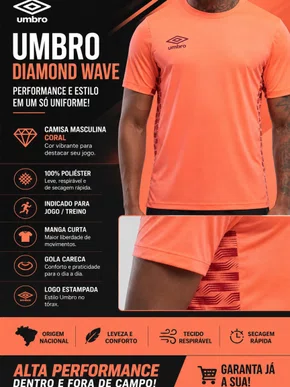 Camiseta Manga Curta Masculina Diamond Wave U11TW123 Umbro Coral
