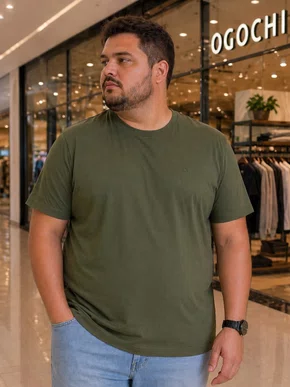 Camiseta Manga Curta  Masculina Plus Size 6000012 Ogochi Verde Militar