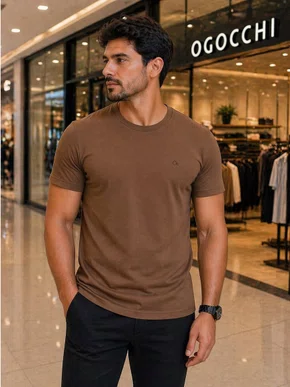 Camiseta Manga Curta Masculina Slim 6490001 Ogochi Marrom