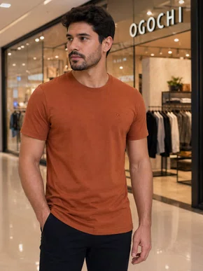 Camiseta Manga Curta Masculina Slim 6490001 Ogochi Terracota