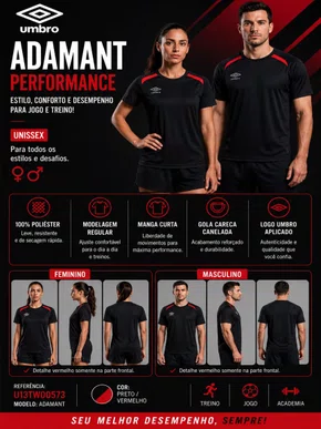 Camiseta Manga Curta Unissex Adamant U13TW00573 Umbro Preto e Vermelho