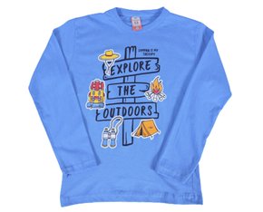 Camiseta Manga Longa Masculina Infantil Com Estampa Cleomara Azul