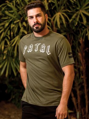 Camiseta Masculina Adulto Curta Estampa Logomarca 22170 Fatal Verde Musgo