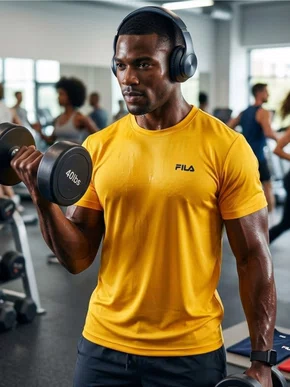 Camiseta Masculina Adulto Manga Curta Lisa DM170 Fila Amarelo Ouro