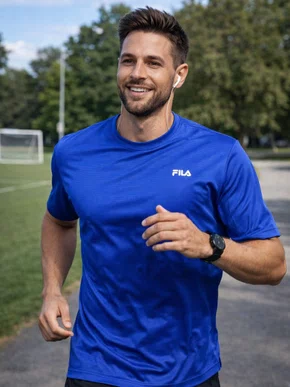 Camiseta Masculina Adulto Manga Curta Lisa DM170 Fila Royal e Branco