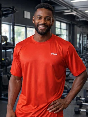 Camiseta Masculina Adulto Manga Curta Lisa DM170 Fila Vermelho Vivo