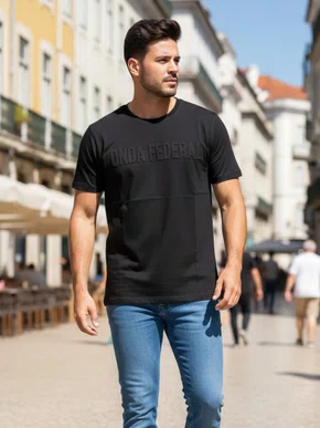 Camiseta Masculina Com Relevo 48.101 Onda Federal Preto