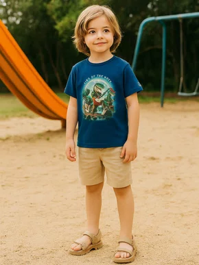 Camiseta Masculina Infantil 4/8 Dino Rock 1001075 Kyly Azul