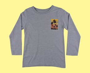 Camiseta Masculina Infantil Manga Longa 4/8 Estampa Coqueiro 11208863 Marisol Cinza