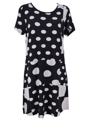 Camisola Manga Curta Feminina Adulto Com Estampa Bolinhas V506M Vila Flor Preto e Branco