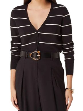 Casaco Feminino Adulto Listrado Com Botão K0WL Hering Preto