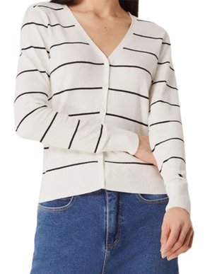 Casaco Listrado Feminino Adulto Com Botão K0WL Hering Branco