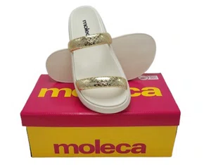 Chinelo Feminino Adulto Metalizado Craquelê 5507.101 Moleca Dourado e Branco Off