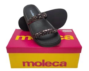 Chinelo Feminino Adulto Camurça Onça 5507.101 Moleca Preto e Grafite