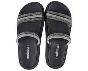 Chinelo Slide Feminino Adulto Tiras com strass 5469.135 Moleca Branco/Preto