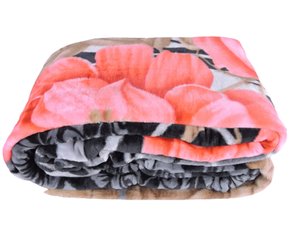 Cobertor Casal Raschel 2,20m x 2,40m Texfine Flores Vermelho e Preto
